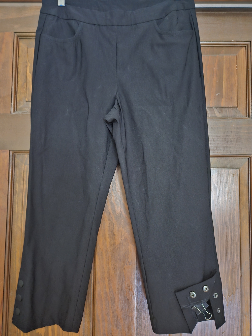 Black Cropped Button-Hem Pants